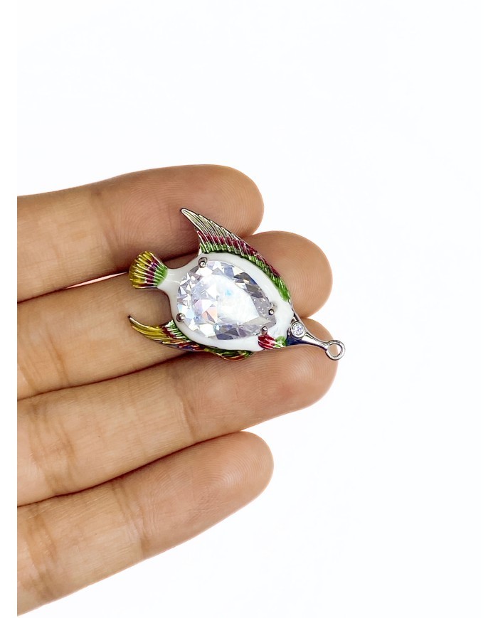 Pirinç Zirkon Taşlı Balık Kolye Bileklik Ucu Charm 1 Adet