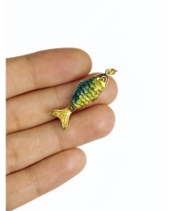 Pirinç Zirkon Mineli Balık Kolye Bileklik Ucu Charm Yeşil 1 Adet