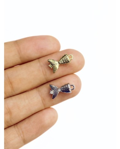 Pirinç Zirkon Mineli Balık Kuyruğu Kolye Bileklik Ucu Charm Altın 1 Adet