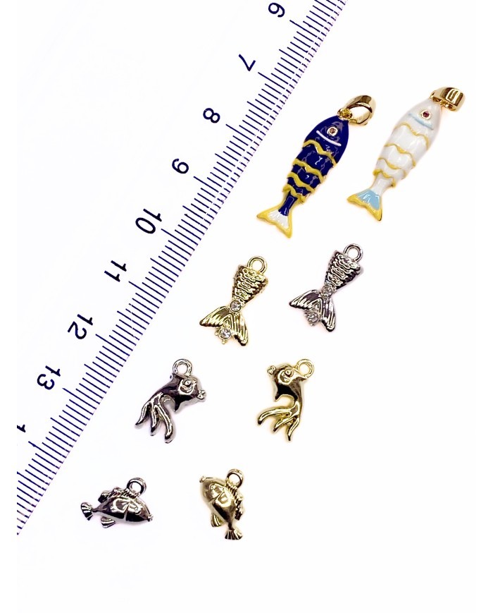 Pirinç Zirkon Mineli Balık Kolye Bileklik Ucu Charm Altın 1 Adet