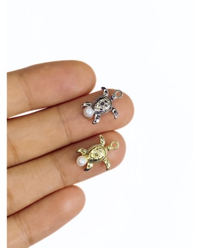 Pirinç Zirkon Mineli İncili Kaplumbağa Bileklik Ucu Charm Gümüş 1 Adet