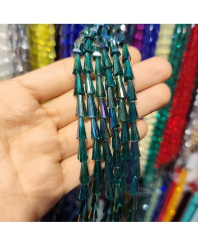 6x12mm İpe Dizili Deve Tabanı Huni Kristal Boncuk Mat Yeşil - 1 Dizi