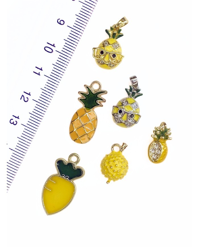 Pirinç Zirkon Mineli Ananas Kolye Bileklik Ucu Charm 1 Adet