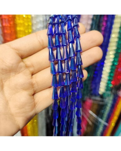 6x12mm İpe Dizili Deve Tabanı Huni Kristal Boncuk Şeffaf Koyu Mavi - 1 Dizi