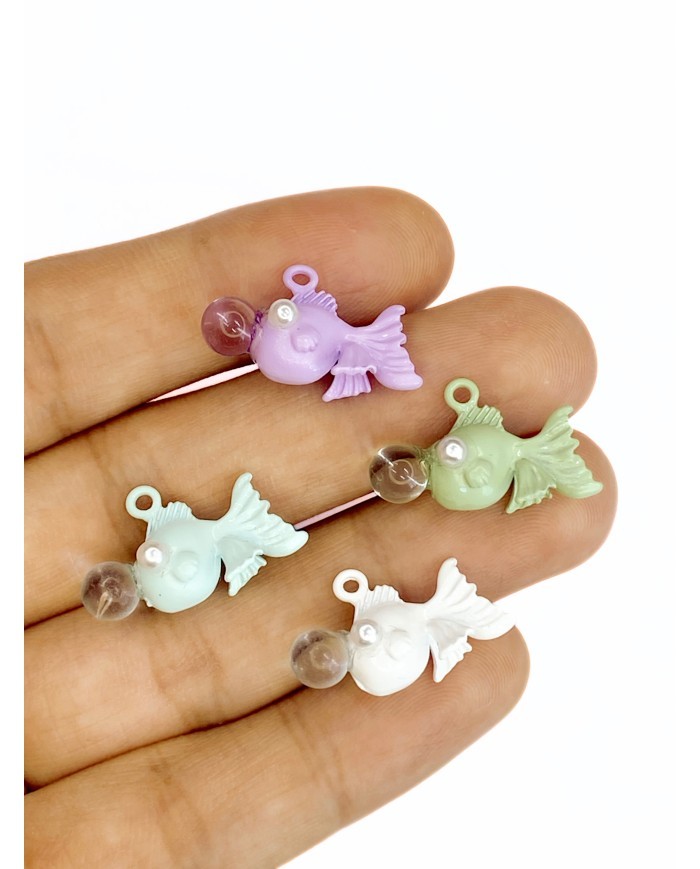 Pirinç Zirkon Mineli Balon Balığı Kolye Bileklik Ucu Charm Beyaz 1 Adet