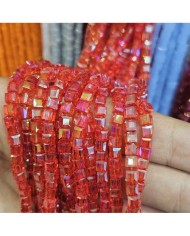 4mm İpe Dizili Küp Kristal Boncuk Janjanlı Parlak Kırmızı - 1 Dizi