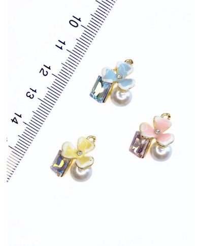 Pirinç Zirkon Mineli Çiçek Taşlı İncili Kolye Bileklik Ucu Charm Pembe 1 Adet