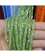 4mm İpe Dizili Küp Kristal Boncuk Şeffaf Janjanlı Yeşil - 1 Dizi