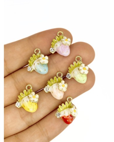 Taşlı Papatyalı Çilek Kolye Bileklik Ucu Charm Mor 1 Adet