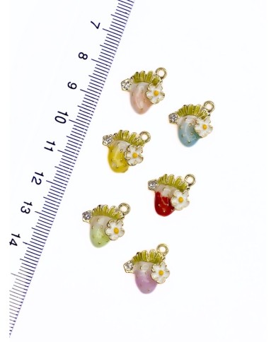 Taşlı Papatyalı Çilek Kolye Bileklik Ucu Charm Mor 1 Adet