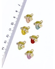 Pirinç Zirkon Taşlı Papatyalı Çilek Kolye Bileklik Ucu Charm Kırmızı 1 Adet