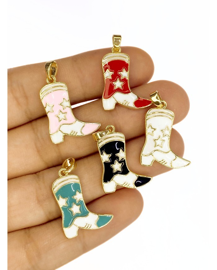 Pirinç Zirkon Mineli Kovboy Çizmesi Kolye Bileklik Ucu Charm Kırmızı 1 Adet