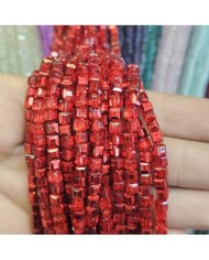 4mm İpe Dizili Küp Kristal Boncuk Metalik Kaplama Janjanlı Kırmızı - 1 Dizi