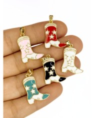 Pirinç Zirkon Mineli Kovboy Çizmesi Kolye Bileklik Ucu Charm Beyaz 1 Adet