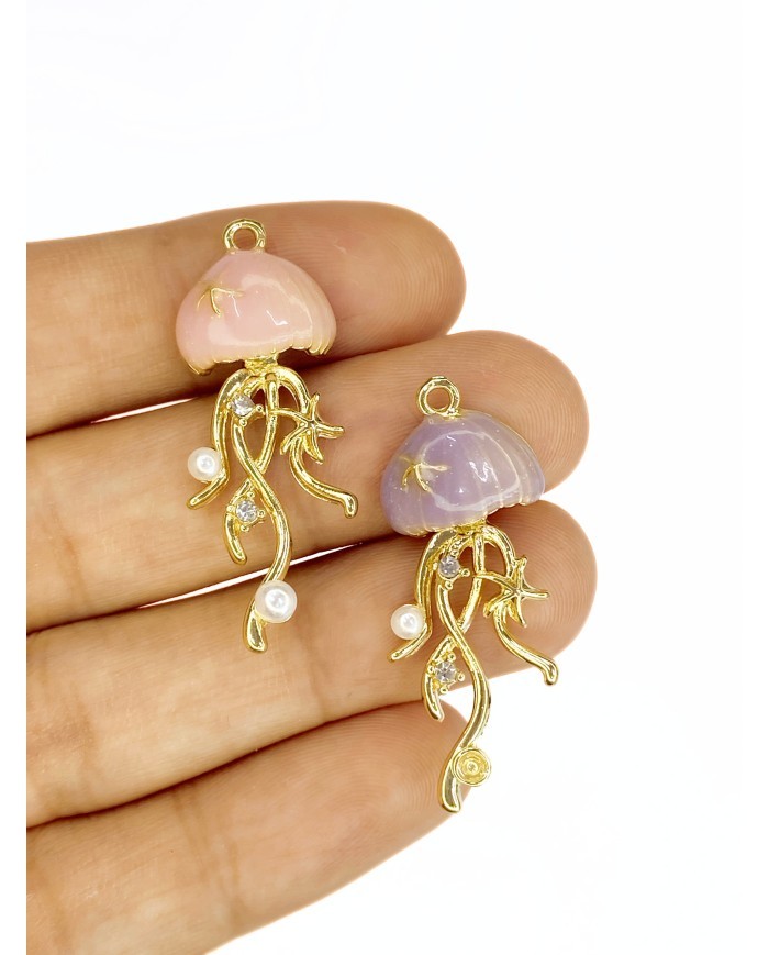 Pirinç Zirkon Mineli Deniz Anası Kolye Bileklik Ucu Charm Mor 1 Adet