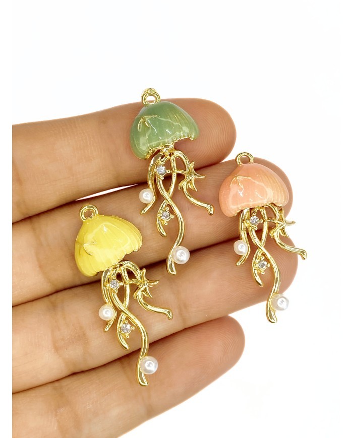 Pirinç Zirkon Mineli Deniz Anası Kolye Bileklik Ucu Charm Sarı 1 Adet