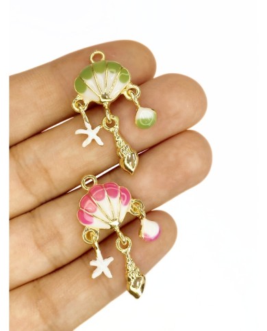 Pirinç Zirkon Mineli Sallantılı Deniz Kabuğu Kolye Bileklik Ucu Charm Yeşil 1 Adet