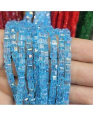 4mm İpe Dizili Küp Kristal Boncuk Şeffaf Açık Turkuaz - 1 Dizi