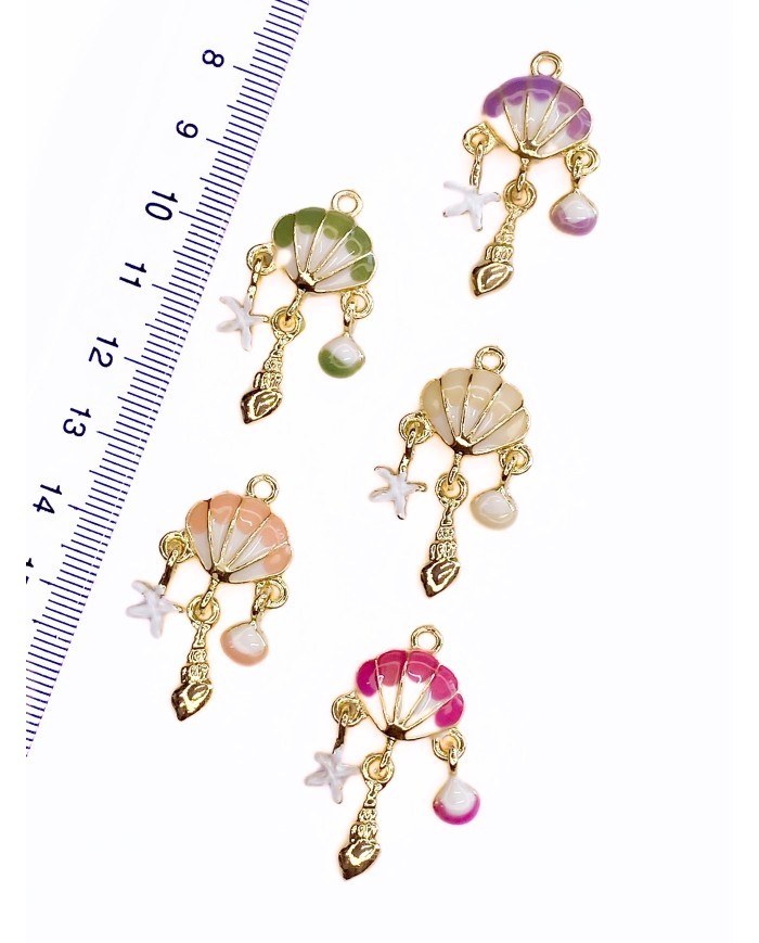 Pirinç Zirkon Mineli Sallantılı Deniz Kabuğu Kolye Bileklik Ucu Charm Sarı 1 Adet