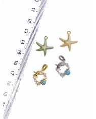 Pirinç Zirkon Taşlı Deniz Yıldızı ve Deniz Kabuklu Kolye Bileklik Ucu Charm Gümüş 1 Adet