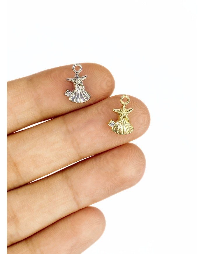 Pirinç Zirkon Mineli Deniz Yıldızı ve Deniz Kabuklu Kolye Bileklik Ucu Charm Altın 1 Adet