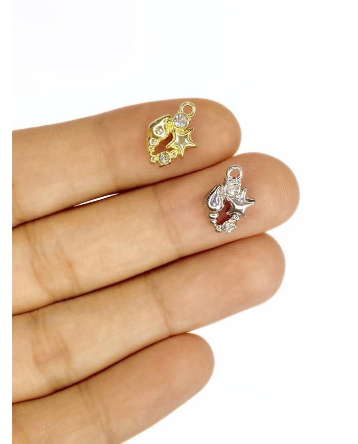 Pirinç Zirkon Mineli Deniz Yıldızı ve Deniz Kabuklu Kolye Bileklik Ucu Charm Altın 1 Adet