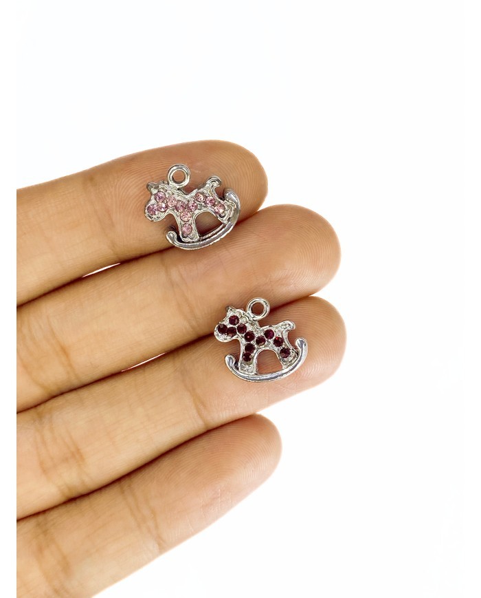 Pirinç Zirkon Taşlı Oyuncak At Kolye Bileklik Ucu Charm Kırmızı 1 Adet