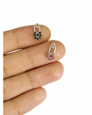 Pirinç Zirkon Taşlı Kilit Kolye Bileklik Ucu Charm Pembe 1 Adet