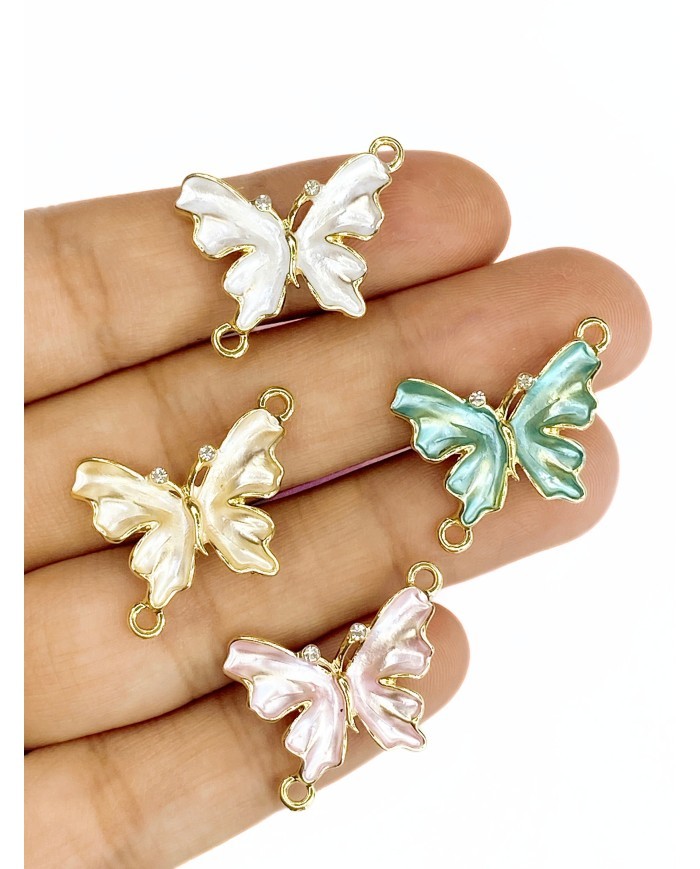 Pirinç Zirkon Taşlı Kelebek Kolye Bileklik Ucu Charm Pembe 1 Adet