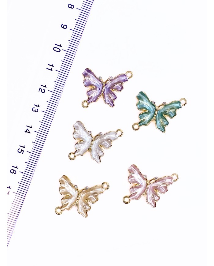 Pirinç Zirkon Taşlı Kelebek Kolye Bileklik Ucu Charm Pembe 1 Adet