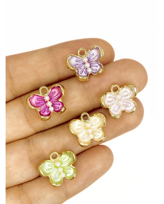 Pirinç Zirkon Mineli İncili Kelebek Kolye Bileklik Ucu Charm Sarı 1 Adet