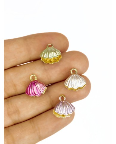 Pirinç Zirkon Mineli İstiridye Kolye Bileklik Ucu Charm Pembe 1 Adet