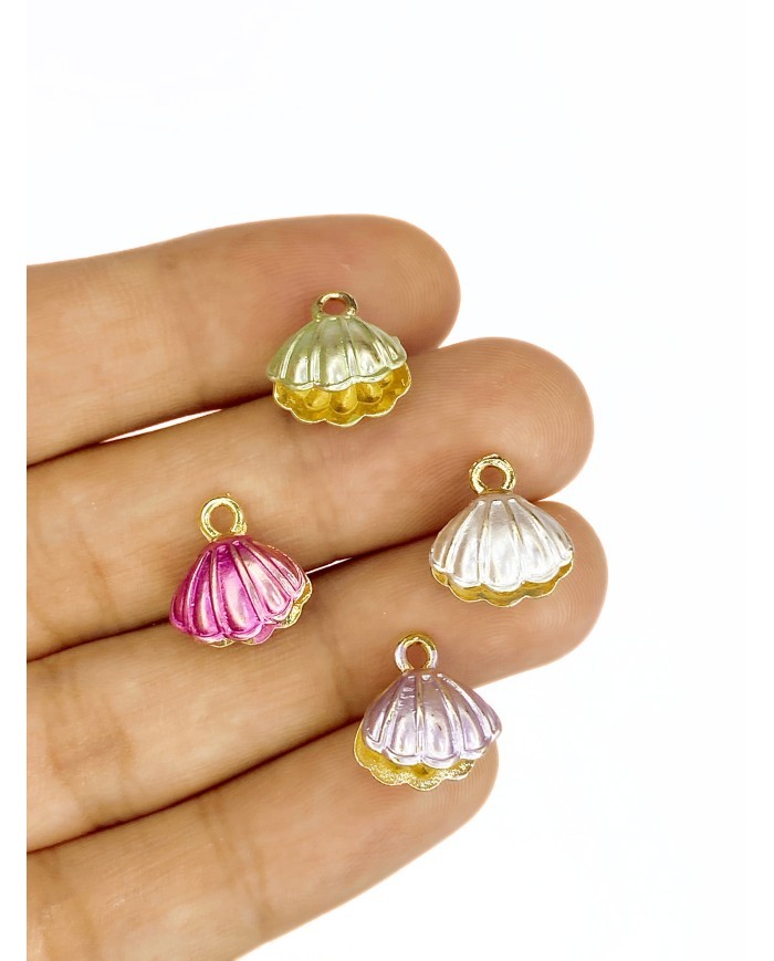 Pirinç Zirkon Mineli İstiridye Kolye Bileklik Ucu Charm Pembe 1 Adet