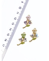 Pirinç Zirkon Taşlı Kalp Gül Kolye Bileklik Ucu Charm Pembe 1 Adet