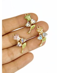 Pirinç Zirkon Taşlı Kalp Gül Kolye Bileklik Ucu Charm Yeşil 1 Adet