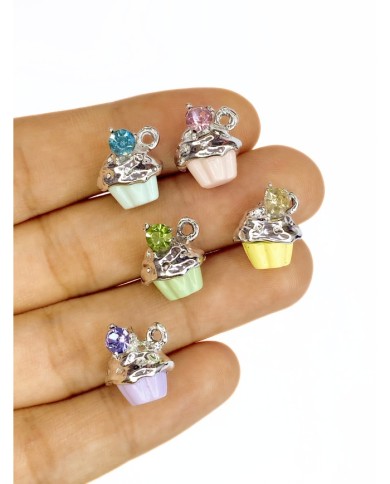 Pirinç Zirkon Taşlı Kap Kek Kolye Bileklik Ucu Charm Mor 1 Adet