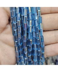 6mm İpe Dizili Baget Kristal Boncuk Şeffaf Janjanlı Parlak Mavi - 1 Dizi