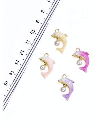 Pirinç Zirkon Mineli İncili Yunus Balığı Kolye Bileklik Ucu Charm Mor 1 Adet