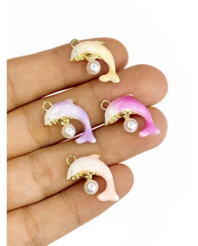 Pirinç Zirkon Mineli İncili Yunus Balığı Kolye Bileklik Ucu Charm Açık Pembe 1 Adet