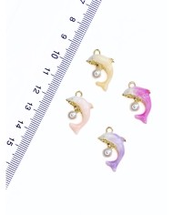 Pirinç Zirkon Mineli İncili Yunus Balığı Kolye Bileklik Ucu Charm Açık Pembe 1 Adet