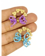 Çelik Mineli Fiyonk Çiçek Boncuklu Plaka Kolye Bileklik Ucu Charm Mor 1 Adet