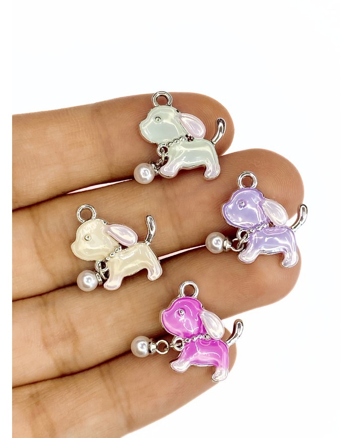 Pirinç Zirkon Mineli İncili Köpek Kolye Bileklik Ucu Charm Pembe 1 Adet