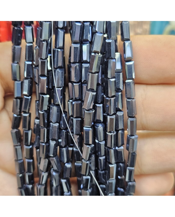 6mm İpe Dizili Baget Kristal Boncuk Metalik Kaplama Siyah - 1 Dizi
