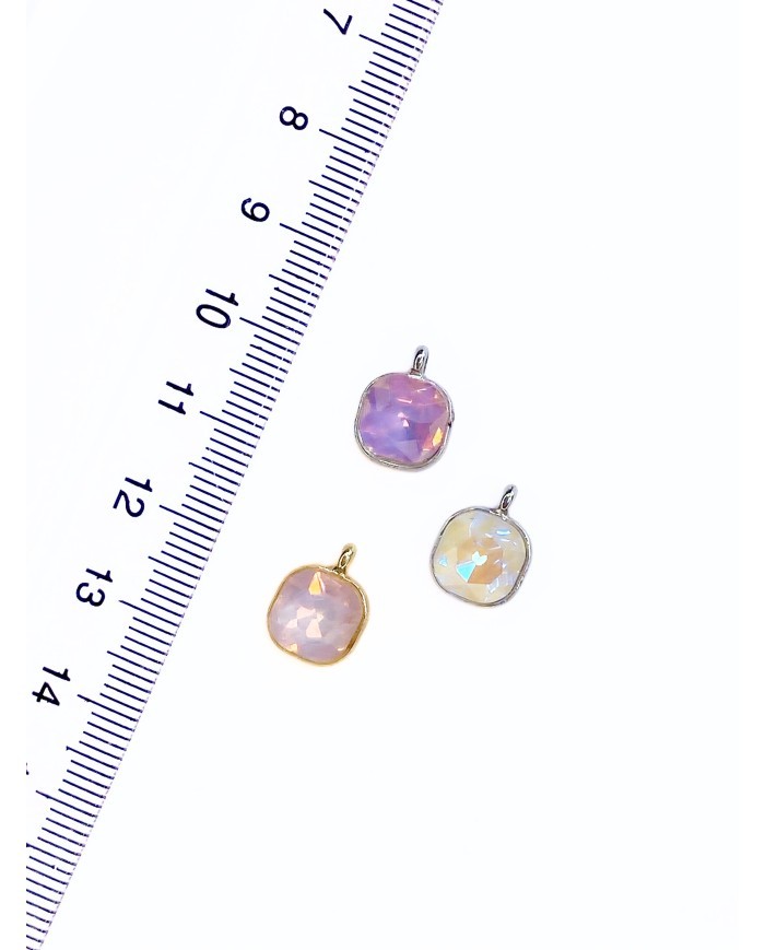 Pirinç Zirkon Taşlı Kare Kolye Bileklik Ucu Charm Mor 1 Adet