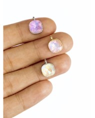 Pirinç Zirkon Taşlı Kare Kolye Bileklik Ucu Charm Pembe 1 Adet