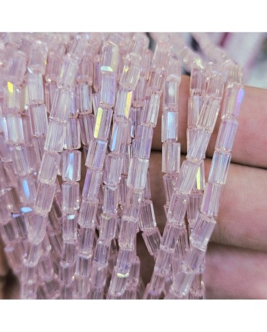 6mm İpe Dizili Baget Kristal Boncuk Şeffaf Janjanlı Pembe - 1 Dizi