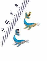 Pirinç Zirkon Taşlı İncili Yunus Balığı Kolye Bileklik Ucu Charm Gümüş 1 Adet