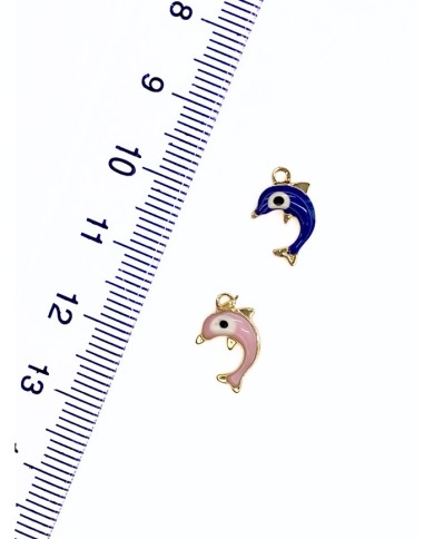 Pirinç Zirkon Mineli Yunus Balığı Kolye Bileklik Ucu Charm Pembe 1 Adet