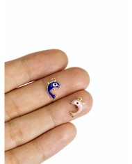 Pirinç Zirkon Mineli Yunus Balığı Kolye Bileklik Ucu Charm Lacivert 1 Adet