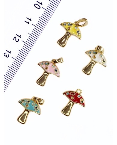 Pirinç Zirkon Mineli Mantar Kolye Bileklik Ucu Charm Mavi 1 Adet